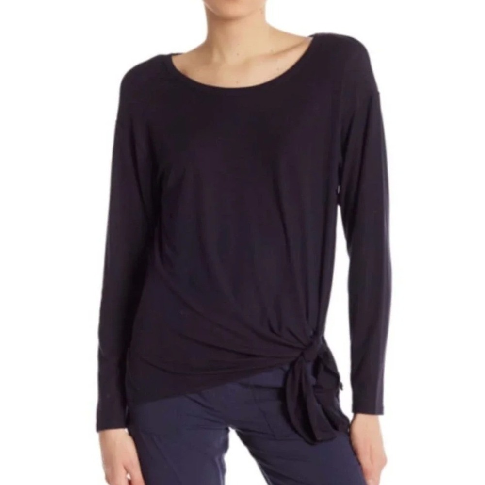 Theory Serah K Long Sleeve Top Small Navy Side Tie Viscose Casual Minimalist